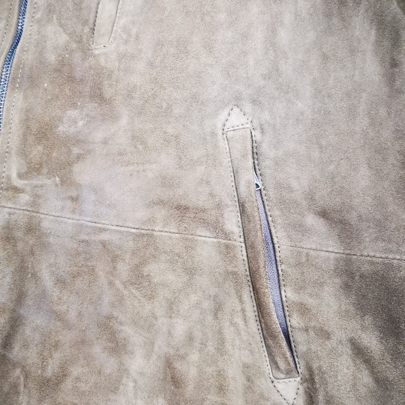 Lucky Brand Men's 100% Suede Leather Bomber Jacket Dark Olive XL Lined Pockets - Picture 10 of 15